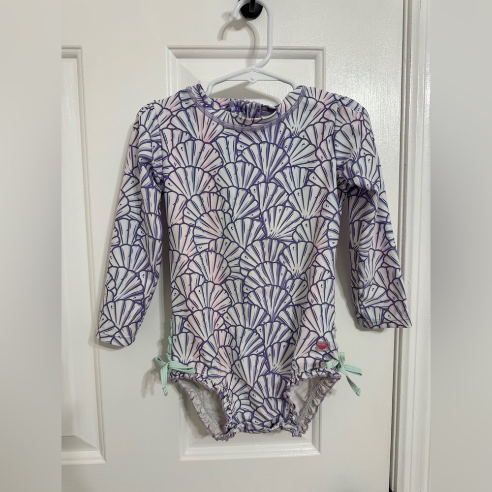 RuffleButts 3T Magical Mermaid Scallop Long Sleeve Rashguard